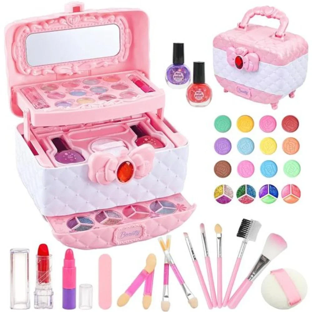 BELLOCHIDDO Kids Makeup Kit - 41 Pcs Real Makeup Set for Little Girls - Prtend P